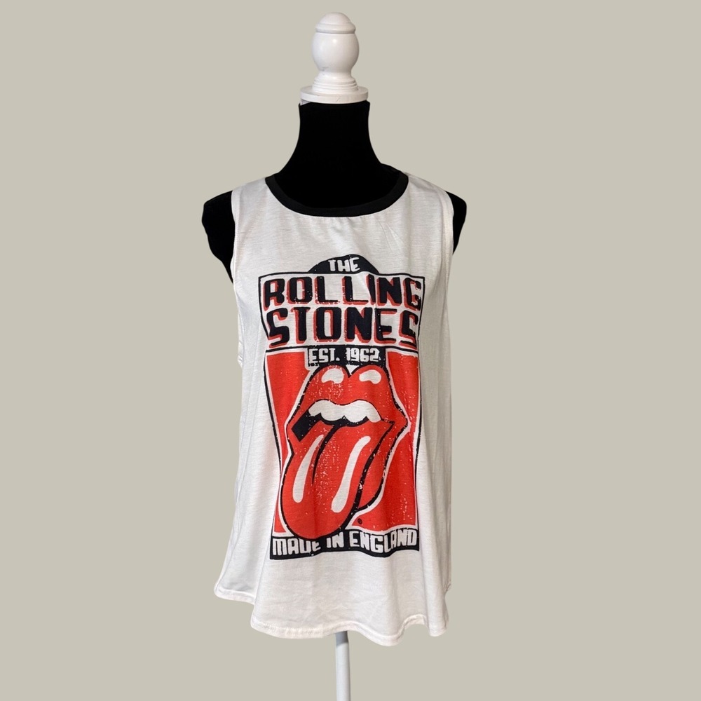 Rolling Stones Graphic Tank Top White‎ Racerback Tongue Logo Sleeveless XL